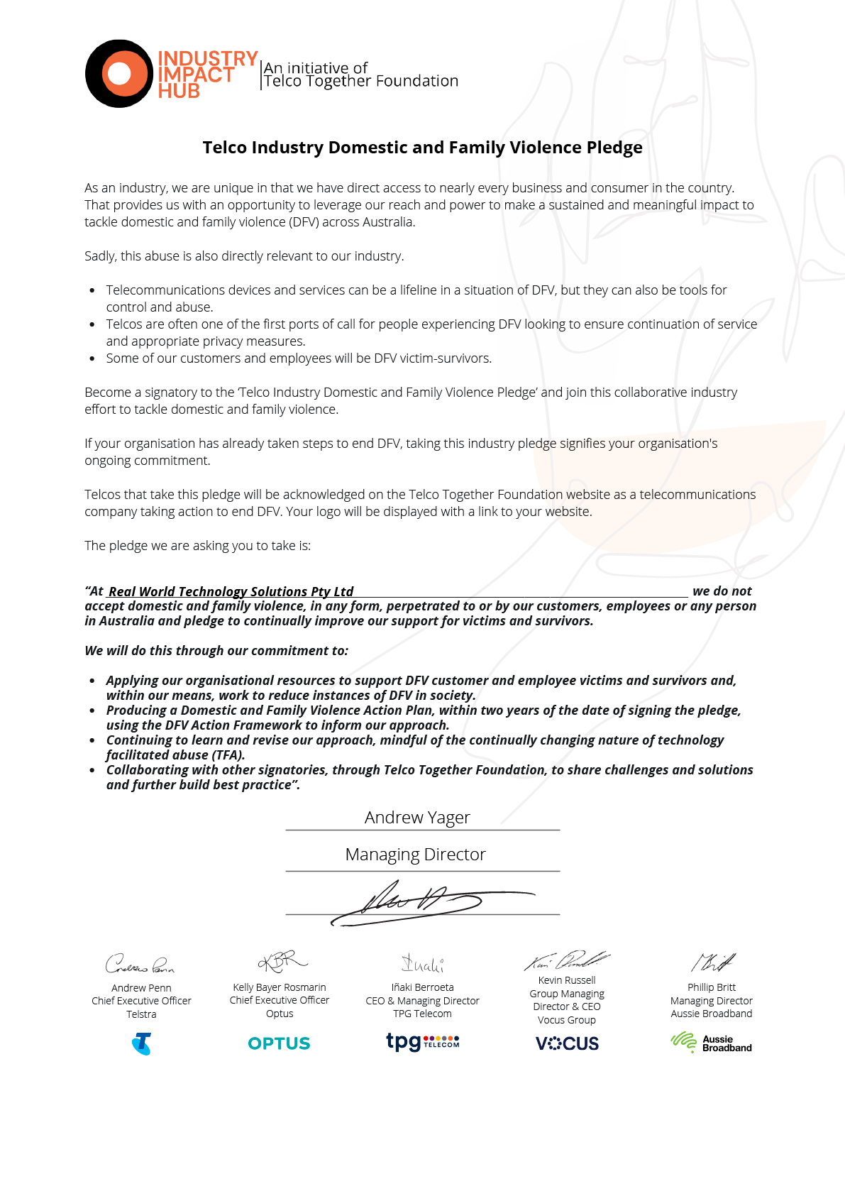 Telco Industry Domestic and Family Violence Pledge
