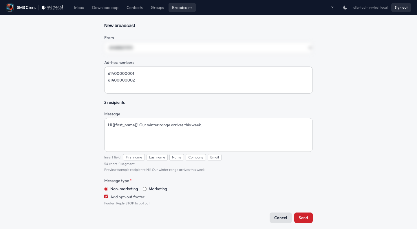 SMS Client screenshot